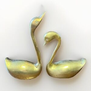 Pair Of Vintage Solid Brass Swans  Ducks